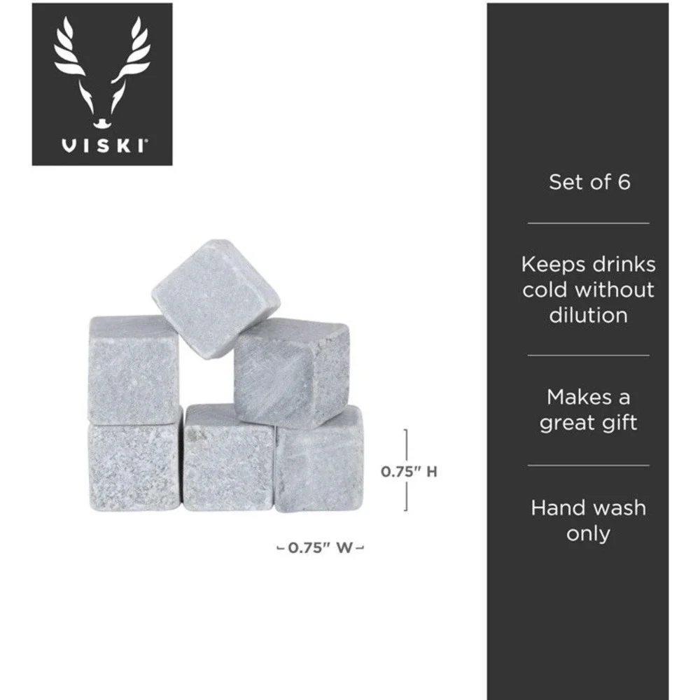 Viski Glacier Rocks, Whiskey Stones Set, Bourbon Rocks, Chilling Stones Set Of 6
